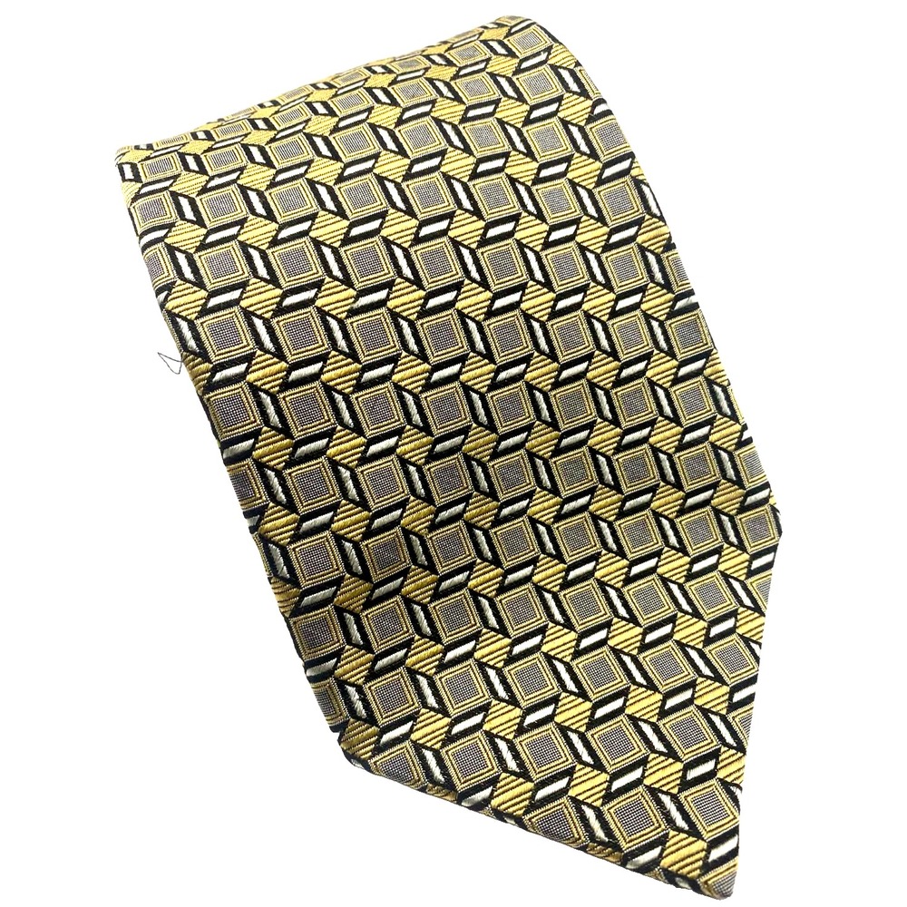 ROBERT TALBOTT Mens 100% Silk Necktie USA Designer Geometric Black Gold designer